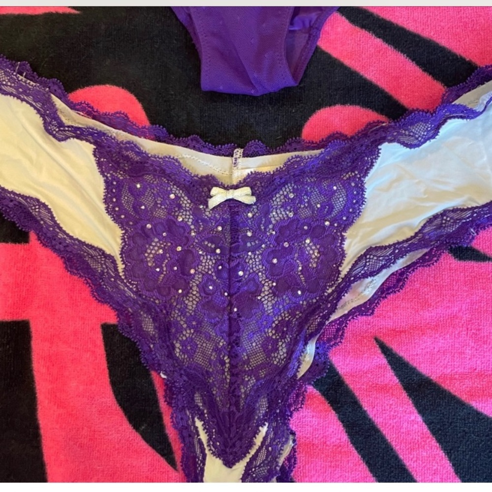 1pcs Victoria Secret Dream Angels Purple Crystals Chantilly Lace Panty